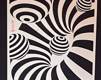6&quot; Op Art Stencils~ 5 different dimensional mixed media