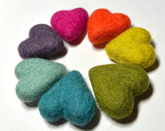 Hand Felted Wool Hearts~ Several Colors~ 1/3/4&quot; x and 1 1/2&quot; x 1/2&quot;