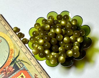 Olive Green MoonGlow Lucite 4mm Vintage Bead. ~ 25 of Them