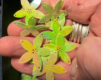 Chartreuse Rainbow Sakura Sewable Sequin~ 28mm  Paillette~ 30 of Them, 3g