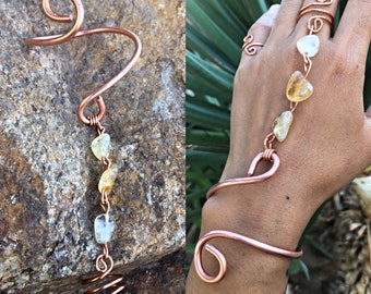 Adjustable Citrine BraceletRing Combo