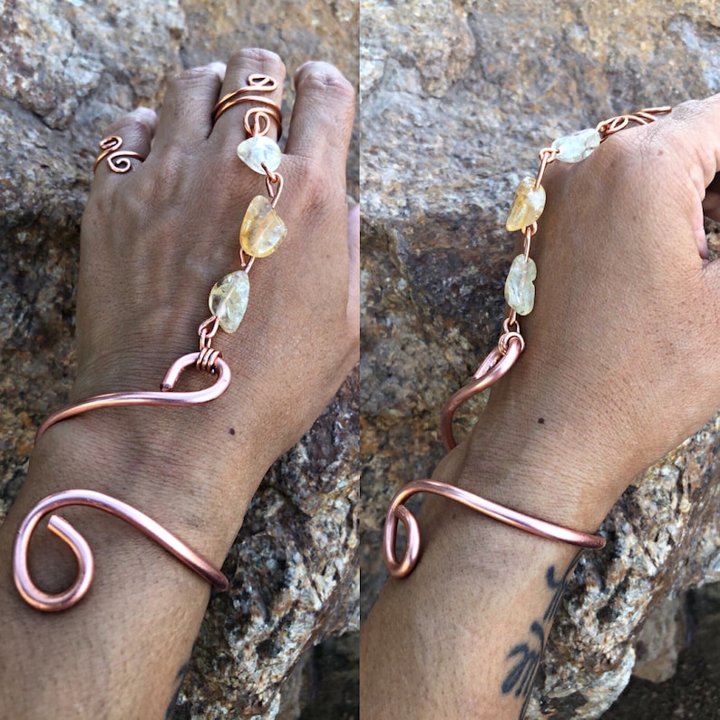 Adjustable Citrine BraceletRing Combo