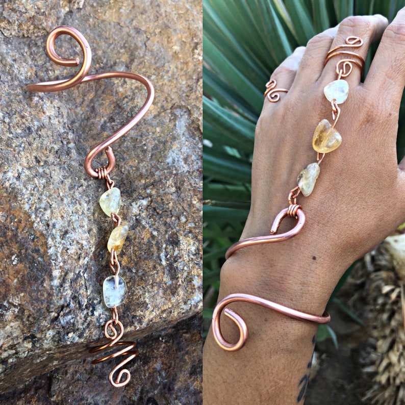 Adjustable Citrine BraceletRing Combo