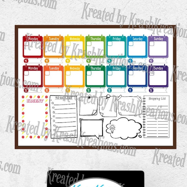 Two week calendar design with menu, notes, shopping list printable. INCLUDED: PNG, PDF