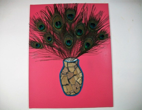 Peacock Feathers In Sycamore Tree Vase Mixed Media Peacock Etsy