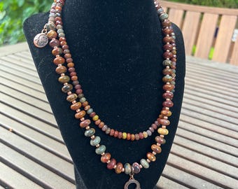 Colar/Pulseira de Ágata Flamejante de 40" com Contas Feitas à Mão