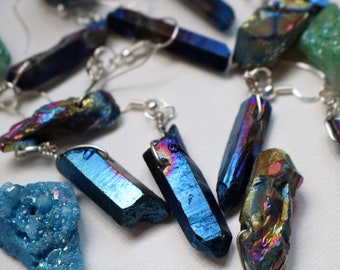 stone earrings (multicolored; rainbow; glitter; semiprecious) - clip on option available