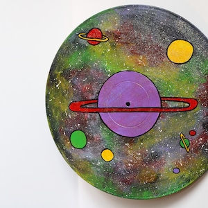 Disque vinyle de 12 pouces peintes planètes de la galaxie (vert ou violet)