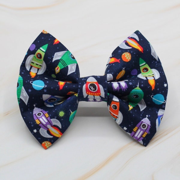 Rocket Ship Dog Bow Tie- Outer Space Dog Bow Tie- Planet Dog Bow Tie- Galaxy Dog Bow Tie- Cat Bow Tie- Pet Bow Tie- Boy Dog Bow Tie-Dog Gift