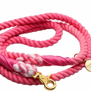 Handmade Pink Cotton Rope Dog Leash with Gold Hardware
