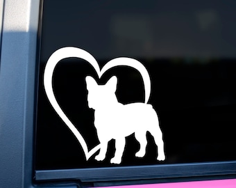 French Bulldog Heart Vinyl Decal: Frenchie Car Sticker