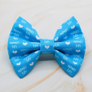 Mama's Boy Dog Bow Tie: Blue Cotton Pet Collar Accessory
