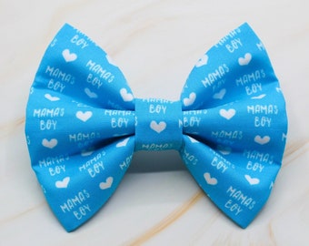 Mama's Boy Dog Bow Tie: Blue Cotton Pet Collar Accessory