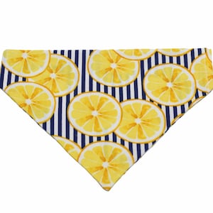 Lemon Dog Bandana- Navy and White Striped Dog Bandana- Over the Collar Dog Bandana- Summer Dog Bandana- Large Dog Bandana- Dog Accessories