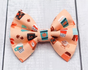 Fall Coffee Dog Bow Tie, Latte Dog Bow Tie, Autumn Dog Bow Tie, Cat Bow Tie, Pet Bow Tie, Dog Collar Bow, Dog Accessories, Large Dog Bow Tie