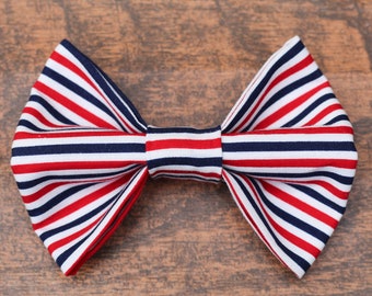 Striped Dog Bow Tie: Red, White, and Blue Fourth of July Pet Accessory