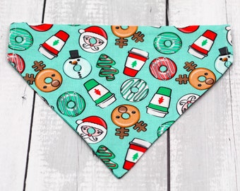 Christmas Cookies, Donuts, and Coffee Dog Bandana, Holiday Dog Bandana, Christmas Dog Bandana, Cat Bandana, Pet Bandana, Winter Dog Bandana