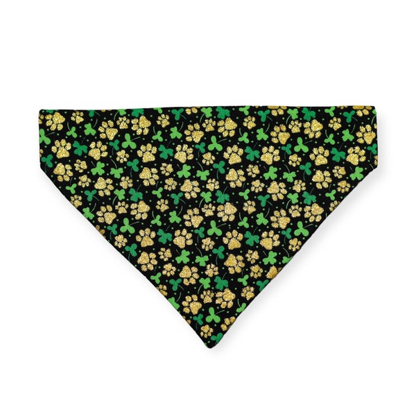 Gold Paw Print and Shamrock Dog Bandana, St. Patrick’s Day Dog Bandana, Sparkly Bandana, Cat Bandana, Pet Bandana, Over the Collar Bandana