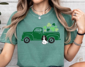 Cavalier St. Patrick’s Day Truck T-Shirt, Cavalier King Charles Spaniel Shirt, St. Patty’s Day T-Shirt, Shamrock Shirt, Dog Mom Shirt