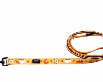 Correa para perro de otoño: Hojas de otoño con sabor a café y calabaza, mango de neopreno