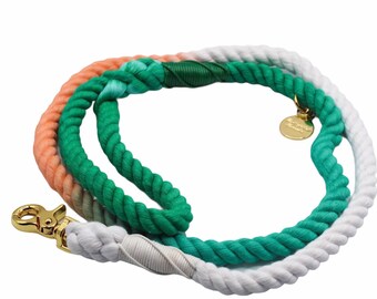 Ombre Cotton Rope Dog Leash: Green, Turquoise, Orange, and White