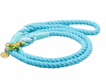 Blue Cotton Rope Dog Leash: Handmade Beach Lead