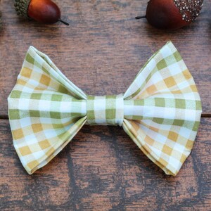 Green, Gold and White Plaid Dog Bow Tie- Fall Dog Bow Tie- Autumn Dog Bow Tie- Collar Bow Tie- Dog Accessories