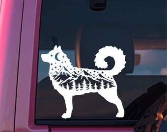 Siberian Husky Mountain Decal, Nature Husky Sticker, Outdoor Adventure Husky Sticker, Hiking Camping Gift for Husky Lover, Husky Stars Decal
