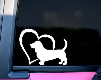Vinilo adhesivo de corazón con Basset Hound, adhesivo para mamá de Basset Hound, adhesivo para amante de Basset Hound, adhesivo para coche de Basset, pegatina de Basset, adhesivo para portátil