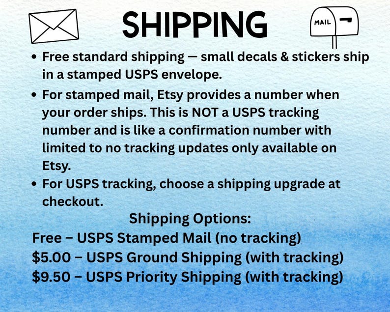 Shipping options for decals and stickers.