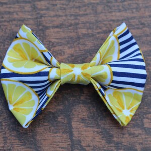 Lemon Dog Bow Tie- Blue and White Striped Dog Bow Tie- Spring Dog Bow Tie- Collar Bow- Dog Bow Tie- Cat Bow Tie- Pet Bow Tie