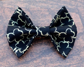 Black and Gold Shamrock Dog Bow Tie- Clover Dog Bow Tie- St. Patrick's Day Dog Bow Tie- Sparkly Dog Bow Tie- Cat Bow Tie- Pet Bow Tie