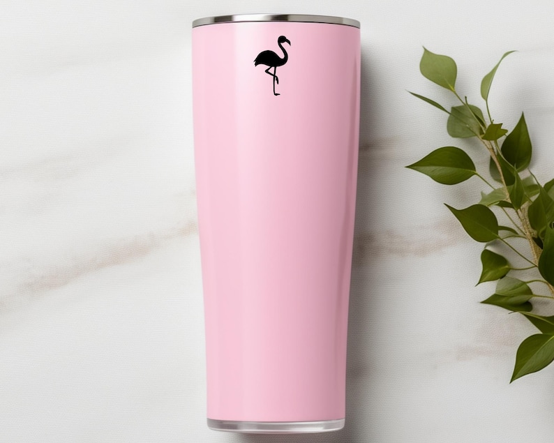 Mini Flamingo decal placed on tumbler.