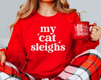 Cat Christmas Sweater, Funny Christmas Cat Sweatshirt, Christmas Gift Women, Cat Lover Holiday Sweatshirt, Kitten Holiday Sweatshirt