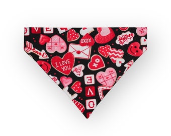 Valentine’s Day Cookies Dog Bandana, Over the Collar Bandana, Slip On Dog Bandana, Dog Collar Accessories, Pet Accessories, Cat Bandana