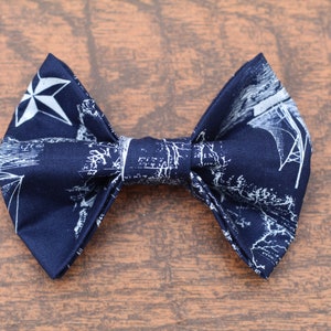 Nautical Dog Bow Tie- Beach Dog Bow Tie- Map Dog Bow Tie- Blue and White Dog Bow Tie- Coastal Dog Bow Tie- Dog Accessories- Collar Bow