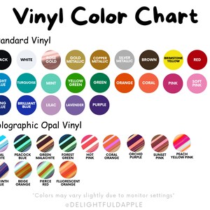 Vinyl color chart showcasing the different color options for Dachshund decal.
