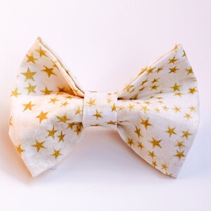 Golden Star Dog Bow Tie: Off White Cotton Pet Collar Accessory