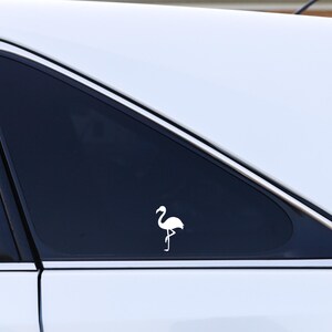 Small Flamingo decal on car window.