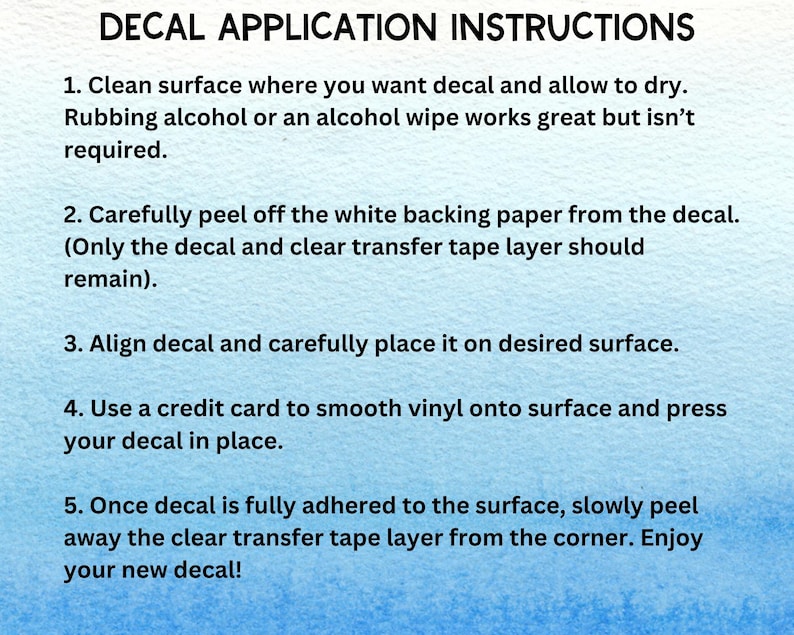 Decal application instructions.