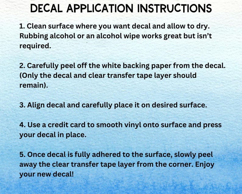 Decal application instructions.