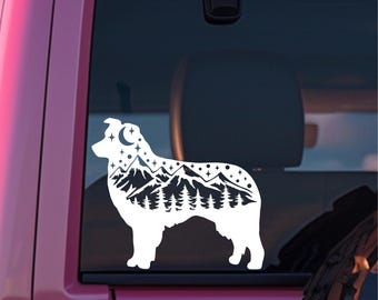 Pegatina para coche de pastor australiano: Vinilo adhesivo de perro australiano aventurero