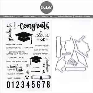 DzIxY School Graduation Hat Clear Stamps and Metal Cutting Dies For Card Making Transparent Seals Set Paper Embossing Stencils