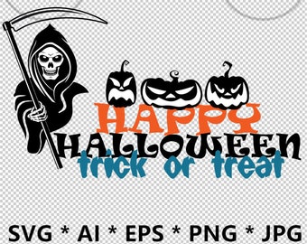 Scythe Death Fonts SVG, eps-AI Print Cut Files, Trick or Treat Clipart Appliques, Halloween Pumpkin PNG Stickers, jpg Cricut, DzIxY 150
