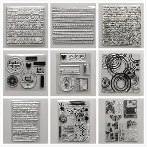 Sellos transparentes con bordes geométricos, suministros de arte de colección de recortes para manualidades, sello de silicona, letras para álbum de fotos, almohadilla de tinta para estampado, 24 diseños, 2022
