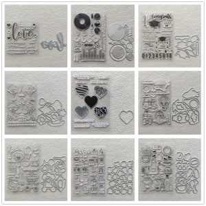 27 diseños 2022 NUEVOS sellos transparentes con letras de amor y troqueles de corte de metal para hacer álbumes de recortes, plantillas para perforar y hacer relieve
