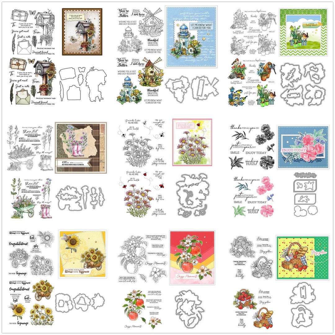 Flower Leaves Plants Clear Stamps and Die Cuts for Card Making DIY ...
