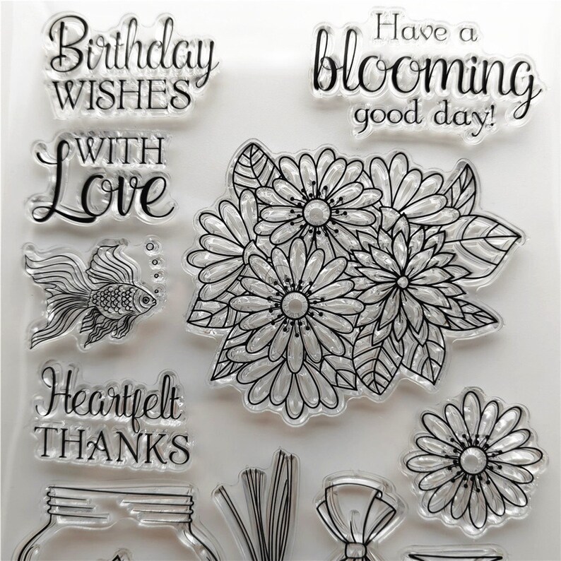 Dzixy Vase Goldfish Clear Stamps and Metal Cutting Dies for Card Making ...