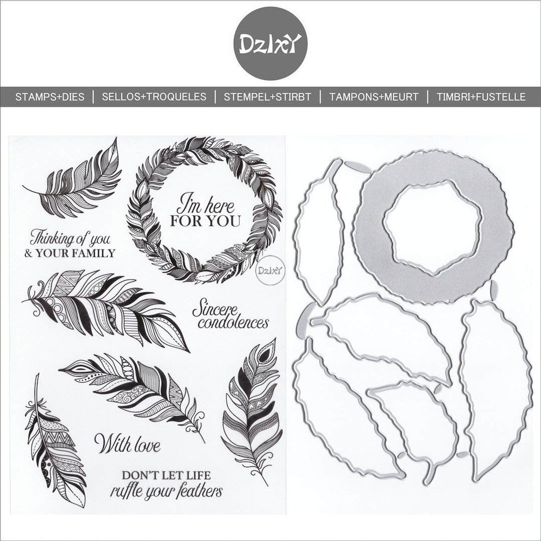 Dzixy Letter Leaves Wreath Clear Stamps and Metal Cutting Dies for Card ...