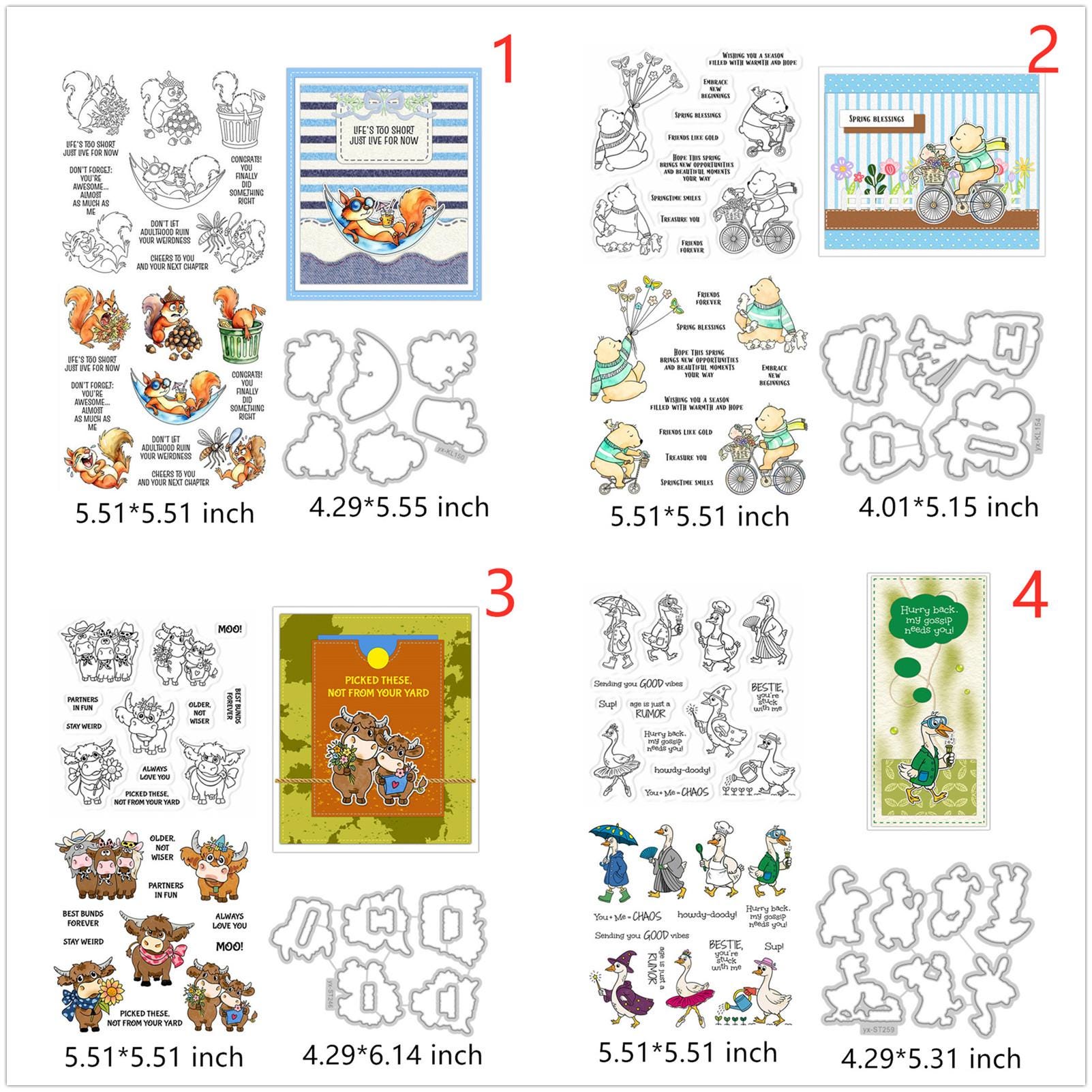 Dog Cat Cow Animals Clear Stamps and Die Cuts for Card Making DIY Metal ...